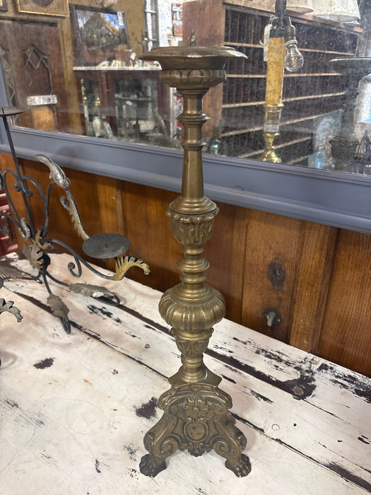 TALL DARK BRASS PRICKET WITH FLOWER