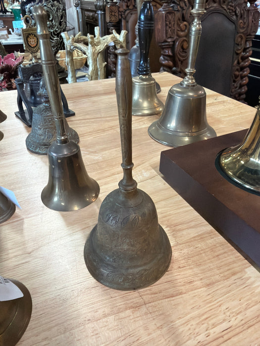 BRASS BELL WITH LONG TAPERED SPINDLE HANDLE