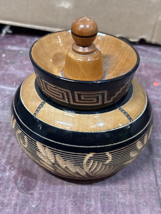 CARVED AND LAQURED TURNED MAPLE BOX