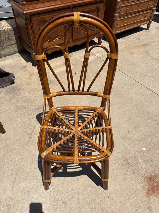 5 PIECE RATTAN TABLE AND CHAIRS WITH GLASS TOP
