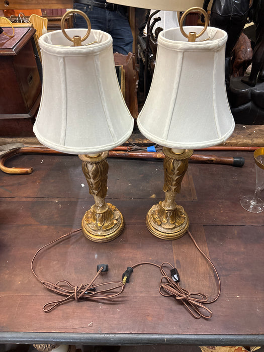 PAIR OF GILT WOOD CARVED CANDLE LAMPS
