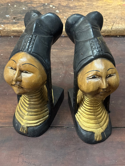 PAIR OF LONG NECK AFRICAN CARVED LADY BUSTS