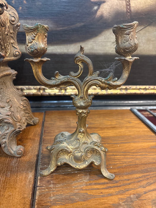 3 PIECE CHERUB PORTRAIT CLOCK SET WITH PAIR OF CANDELABRAS