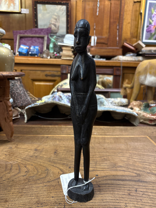 CARVED TOPLESS AFRICAN WOMAN STATUE