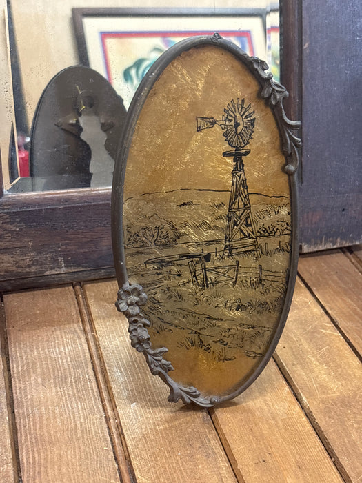 SMALL OVAL WINDMILL PRINT IN FLORAL STAND FRAME