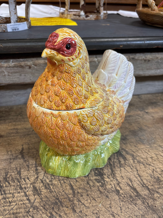 CERAMIC YELLOW CHICKEN JAR - AS FOUND