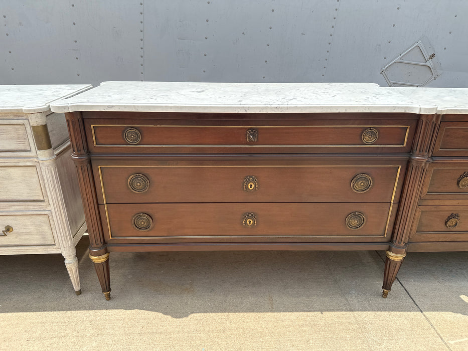 LOUIS XVI WHITE MARBLE TOP 3 DRAWER MAHOGANY CHEST