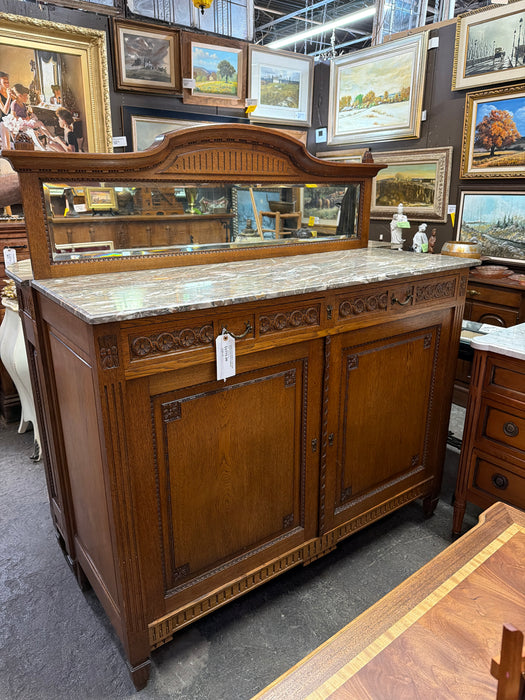 LOUIS XVI MARBLE TOP OAK SIDEBOARD WITH MIRROR