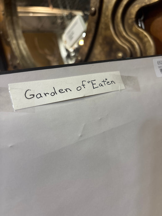 SMALL GREEN FRAMED BOTANICAL DECOUPAGE ART “GARDEN OF ‘EAT’EN” - SIGNED LYN’15