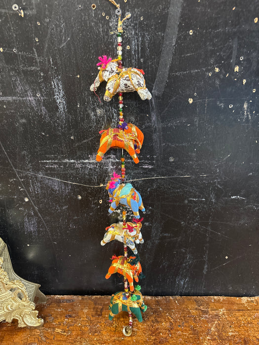 6 HANGING FABRIC ELEPHANTS WITH BEADS
