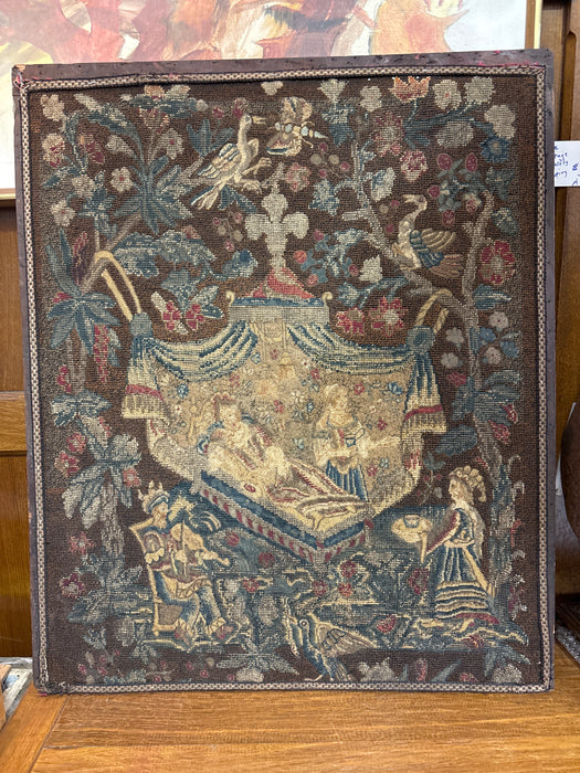LARGE NEEDLEPOINT AND PETIT POINT TAPESTRY OF ROYALS - AS FOUND