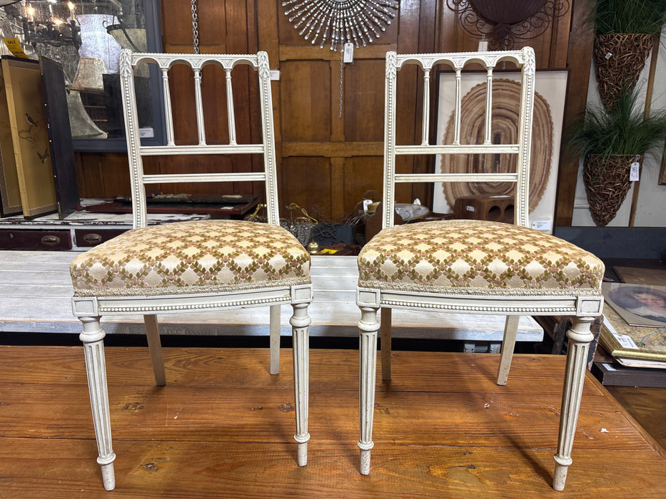 PAIR OF PETITE WHITE ARCHED BOUDAIR CHAIRS