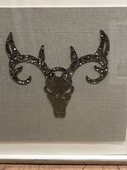 MEDIUM SQUARE FRAMED MIXED MEDIA BEDAZZLED DEER HEAD