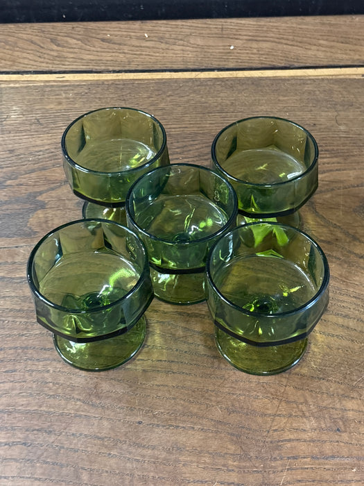 SET OF 5 VINTAGE GREEN STEMMED COUPES