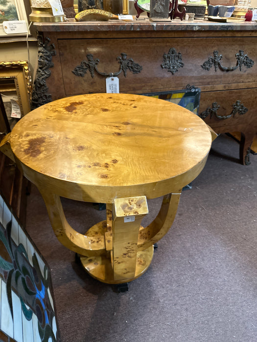 PAIR OF ART DECO STYLE BIRD'S EYE MAPLE ROUND SIDE TABLES