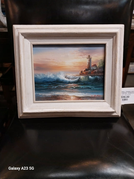 SMALL FRAMED LIGHTHOUSE OIL PAINTING -SIGNED M. ANDRES