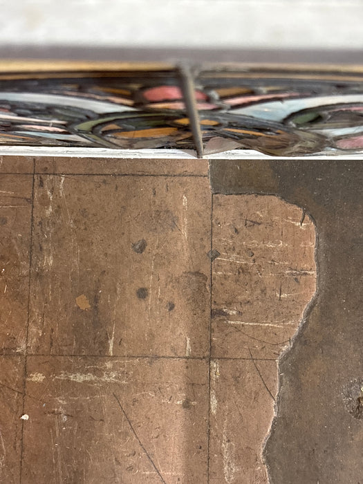 MEDIUM WOOD FRAMED STAINED GLASS WINDOW - AS FOUND