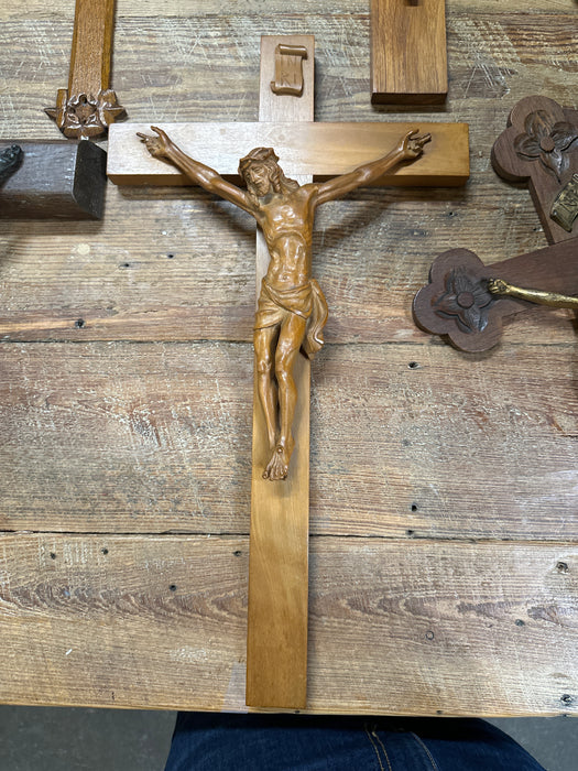 LARGE HAND CARVED WOOD CRUCIFIX