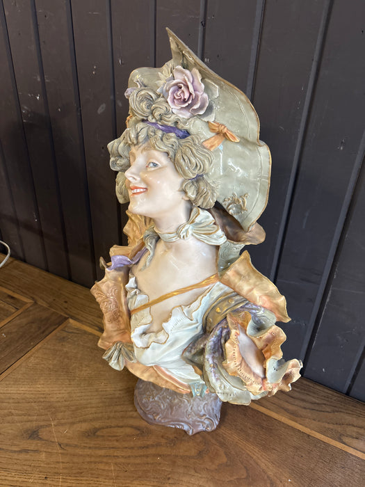 19TH CENTURY AUSTRIAN PORCELAIN POLYCHROMATIC BUST OF LADY WITH MAKERS MARK
