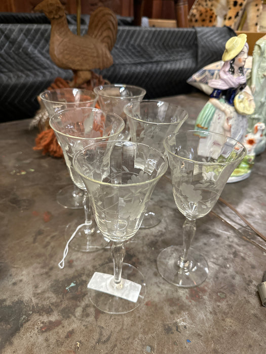 SET OF 6 ETCHED STEM GLASSES
