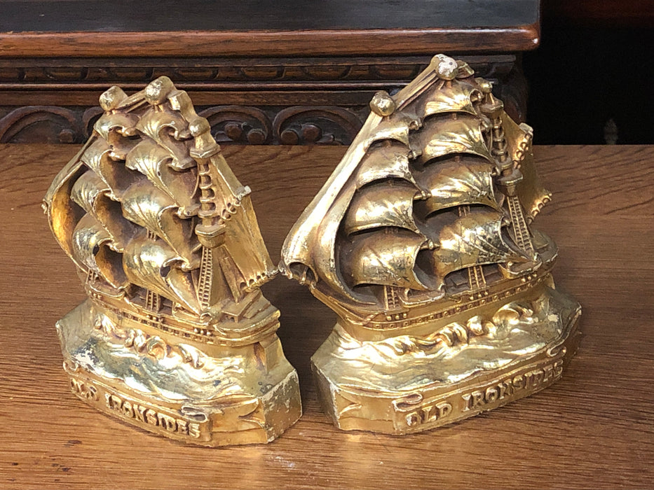 PAIR OF GOLD SHIP BOOK ENDS