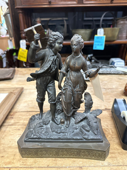 SPELTER FRENCH STATUE OF MAN AND WOMAN