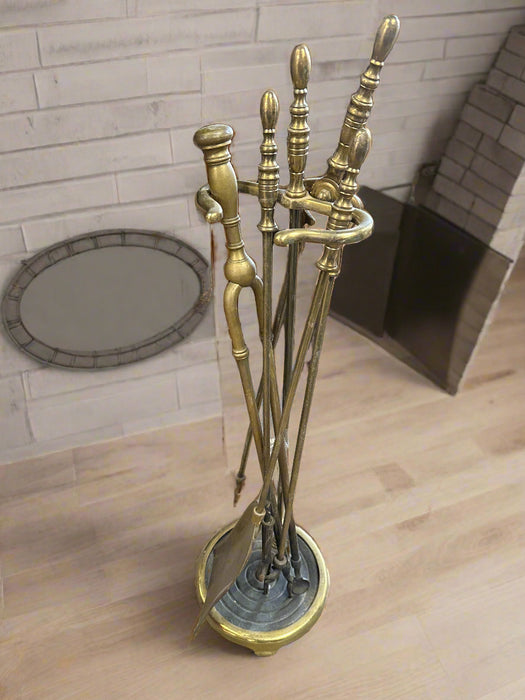 AS FOUND BRASS FIREPLACE SET