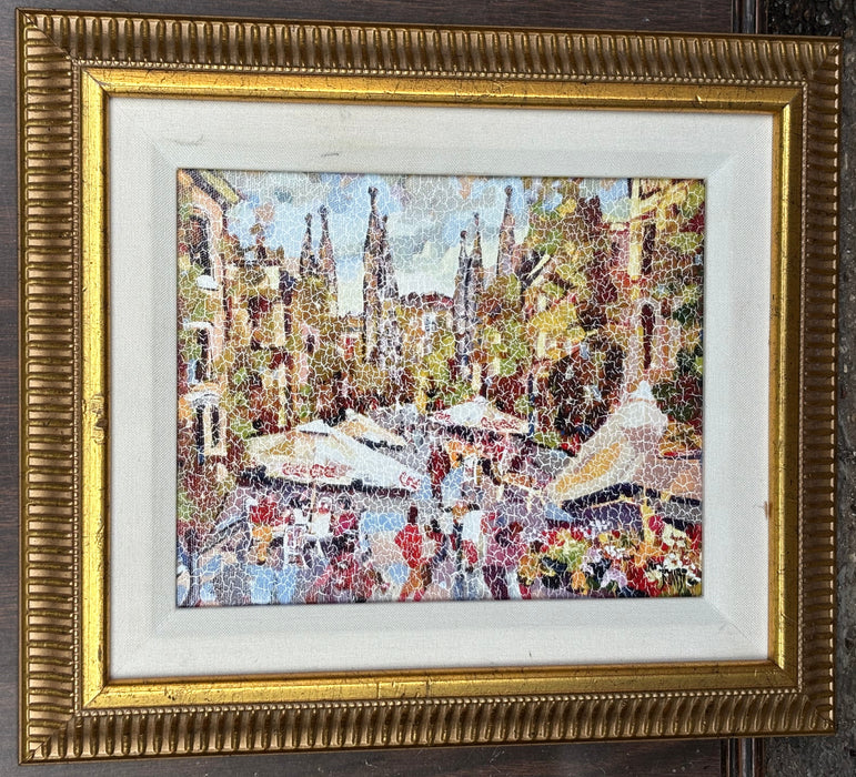 SMALL GOLD FRAMED COLORFUL CRACKED GICLEE OF BAZAAR