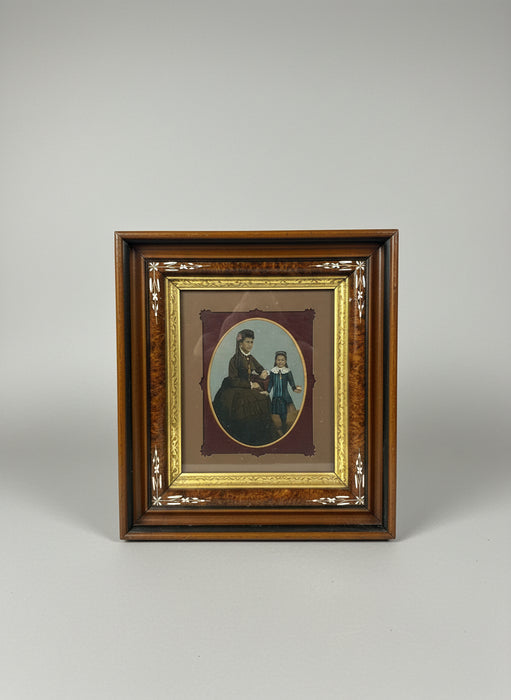 WALNUT FRAME WITH GOLD FILET WITH HAND COLORED PHOTO