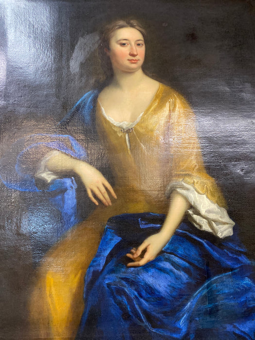 LOVELY LADY IN BLUE OIL PAINTING