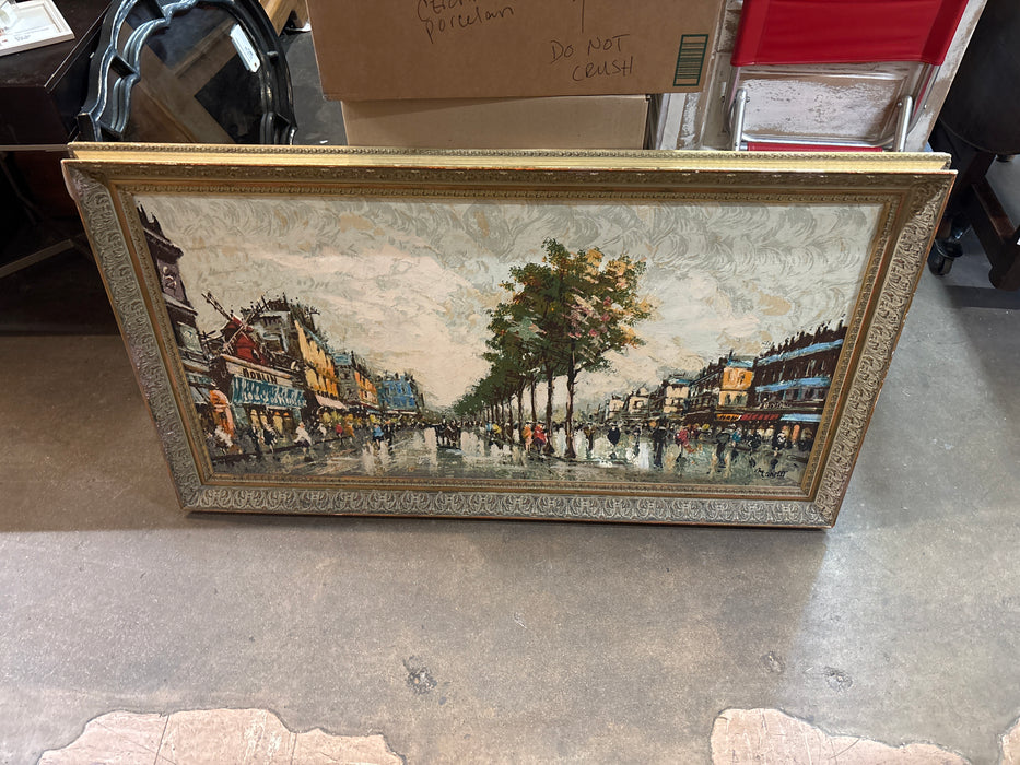 IMPRESSIONIST OIL PAINTING OF TOWN MAIN STREET