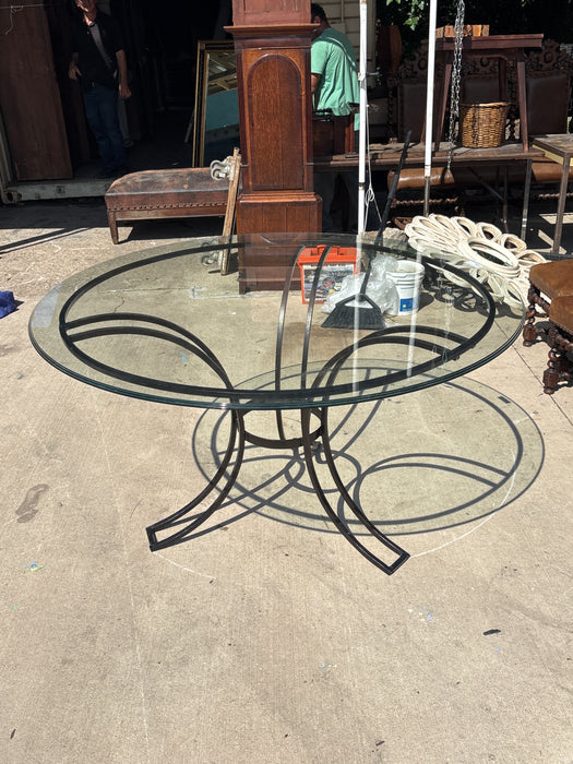 ROUND GLASS TOP TABLE WITH IRON BASE