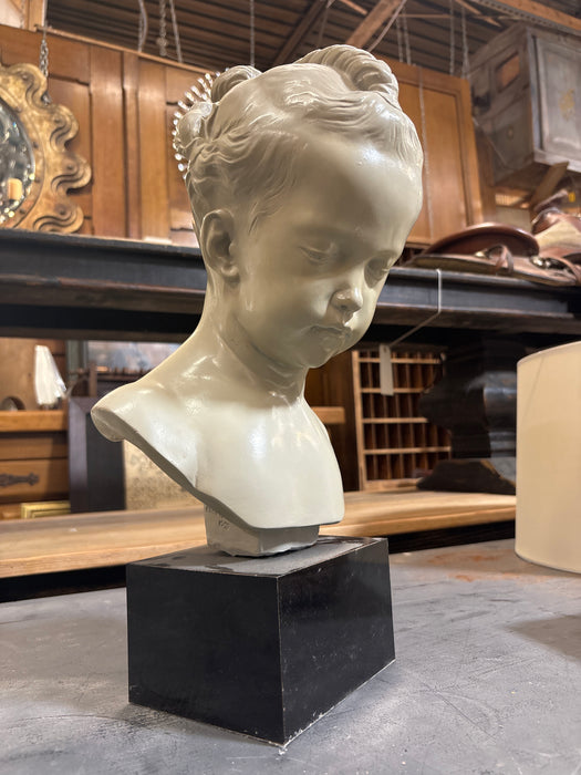CHAULK BUST OF GIRL WITH BRAID BUN