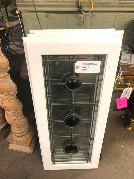 SET OF 5 STAINED GLASS CABINET DOORS WITH RONDELS