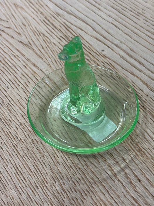 GREEN DEPRESSION GLASS DOG RING HOLDER
