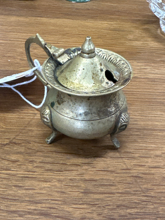 SMALL LIDDED BRASS MUSTARD JAR