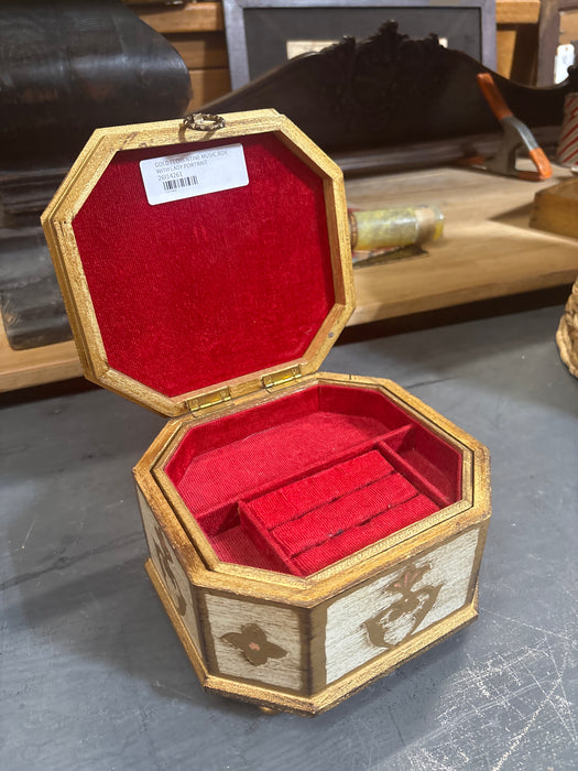 GOLD FLORENTINE JEWELRY MUSIC BOX WITH LADY PORTRAIT