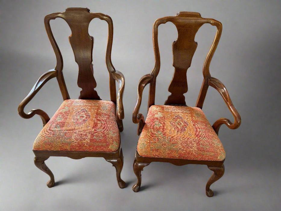 PAIR OF WALNUT QUEEN ANNE ARM CHAIRS