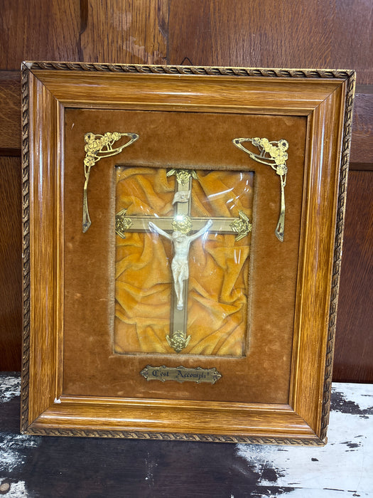 MEDIUM FRAMED ART NOUVEAU CONVEX GLASS C’EST ACCOMPH! CRUCIFIX