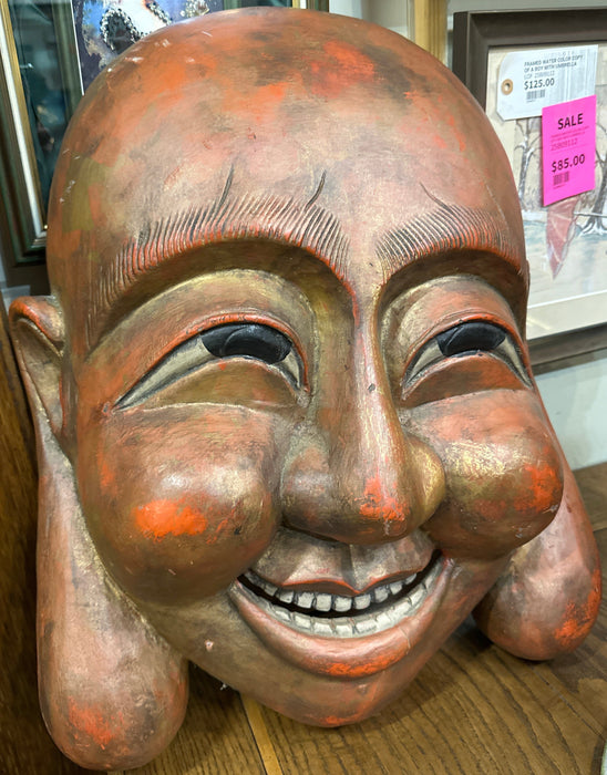 LARGE ORANGE WOOD BUDDHA MASK