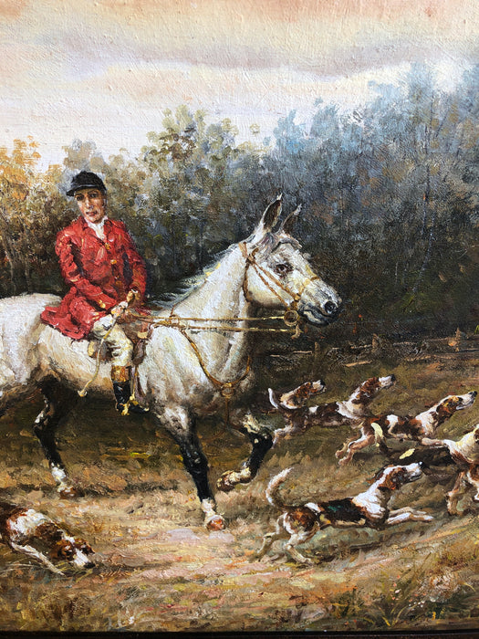 HUNTING SCENE MAN WITH A PACK OF DOGS