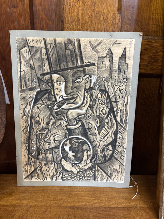 ABSTRACT CAPITALIST DRAWING - SIGNED PIET GILLES 1953