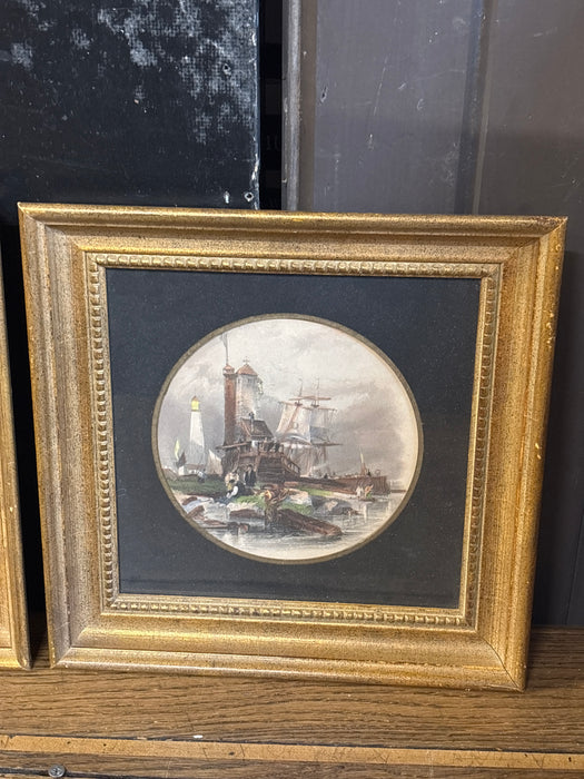 PAIR OF SMALL GOLD FRAMED COSTAL PRINTS