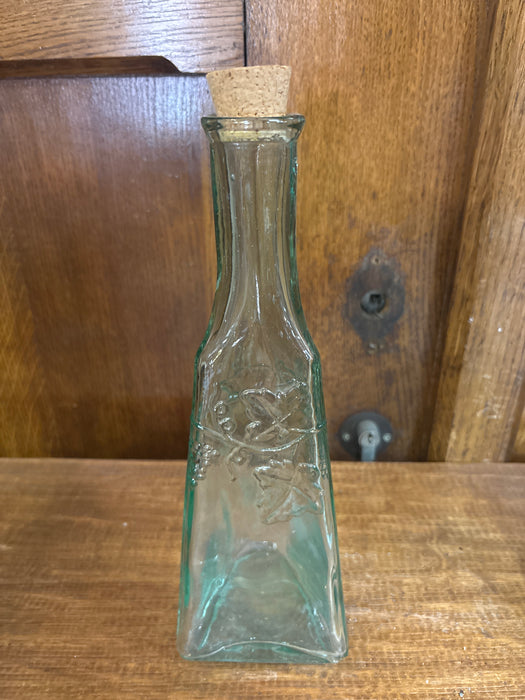 GREEN FOLIATE TRIANGULAR VINTAGE BOTTLE WITH CORK