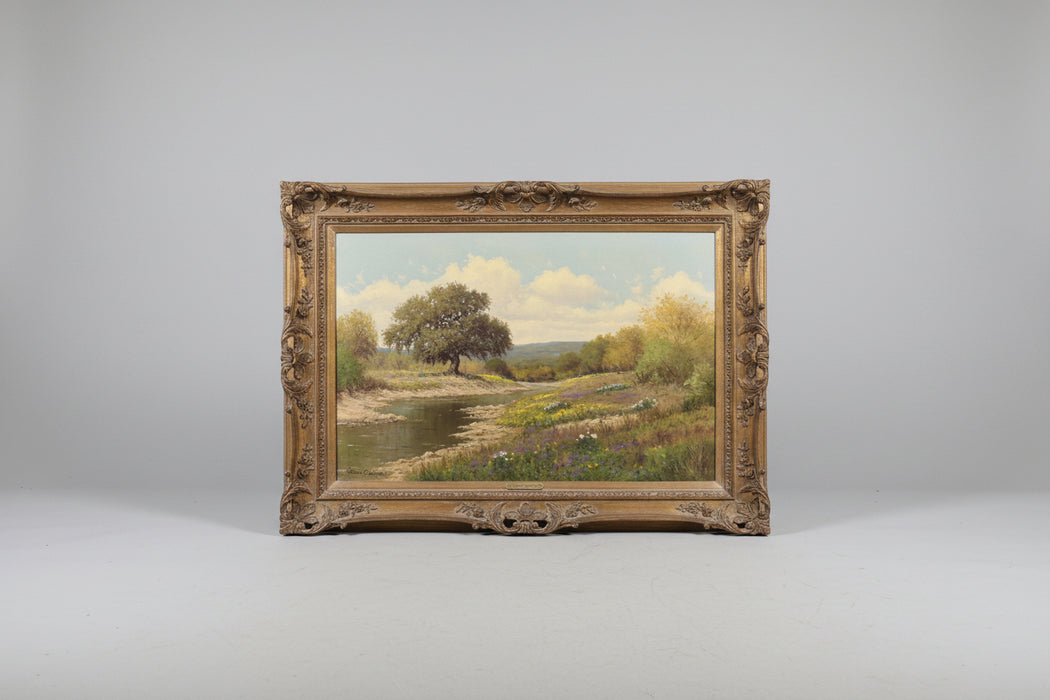 LARGE ORNATE FRAMED LANDSCAPE OIL PAINTING ON CANVAS - SIGNED W. PALMER CHRISMAN