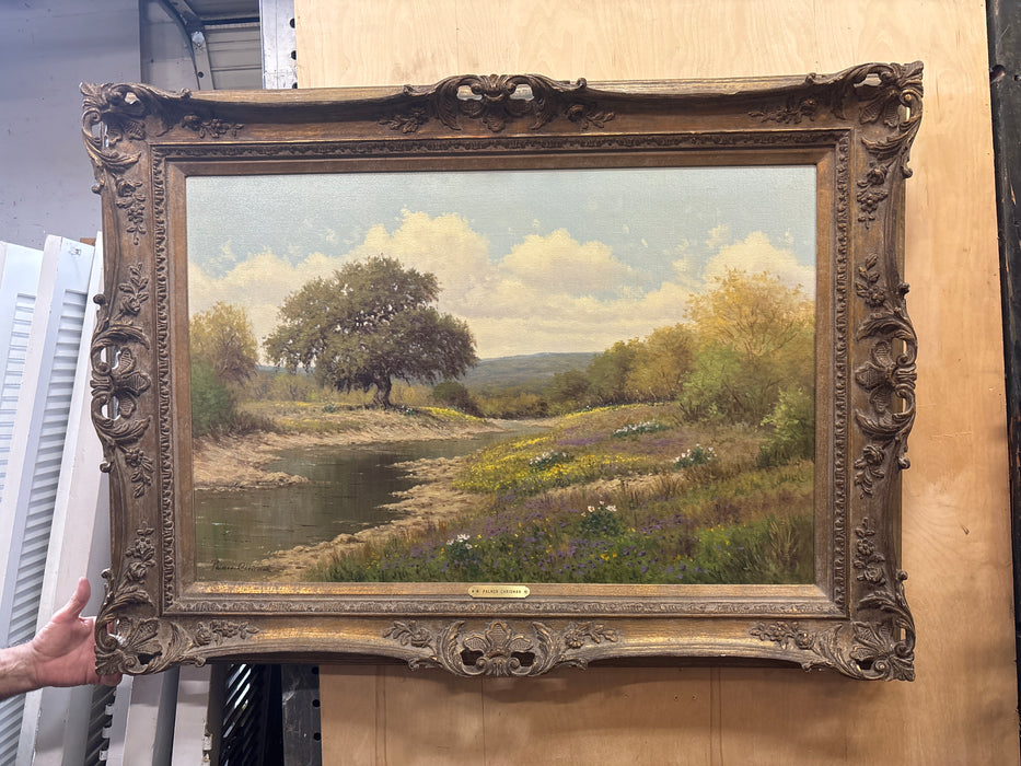 LARGE ORNATE FRAMED LANDSCAPE OIL PAINTING ON CANVAS - SIGNED W. PALMER CHRISMAN