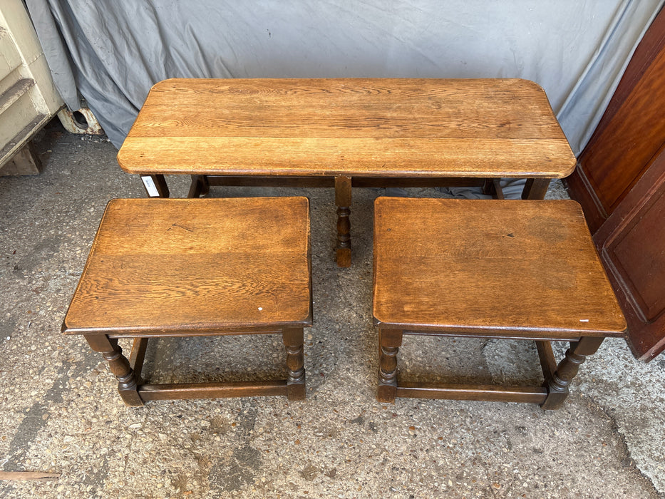 3 PIECE LIGHT OAK LONG ROUNDED CORNER STACKING TABLES