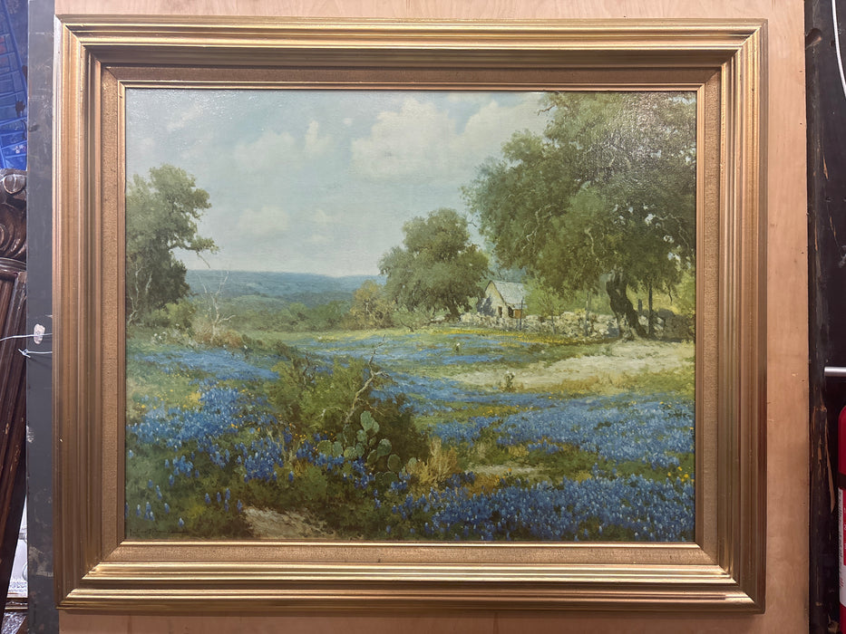 LARGE GOLD FRAMED “BLUEBONNET TIME” GICLEE ON CANVAS - SIGNED PORFORIO SALINAS