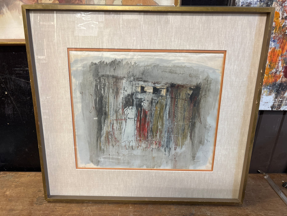 FRAMED ABSTRACT GUACHE ON PAPER - SIGNED JUAN VENTAYOL - AS FOUND
