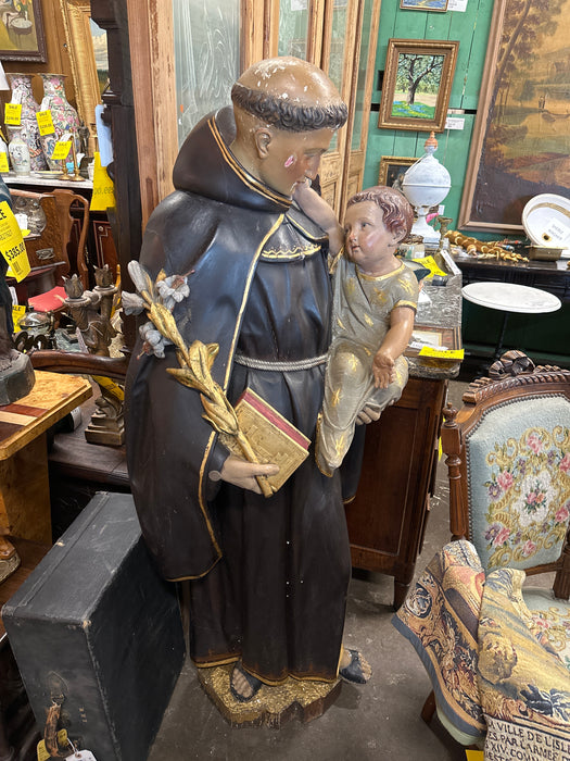 HUGE PAINTED SAINT ANTHONY CARVED STATUE